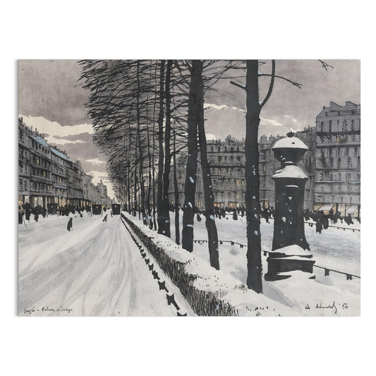 Premium Poster of Snowy City Street with Bare Trees Scene Posters