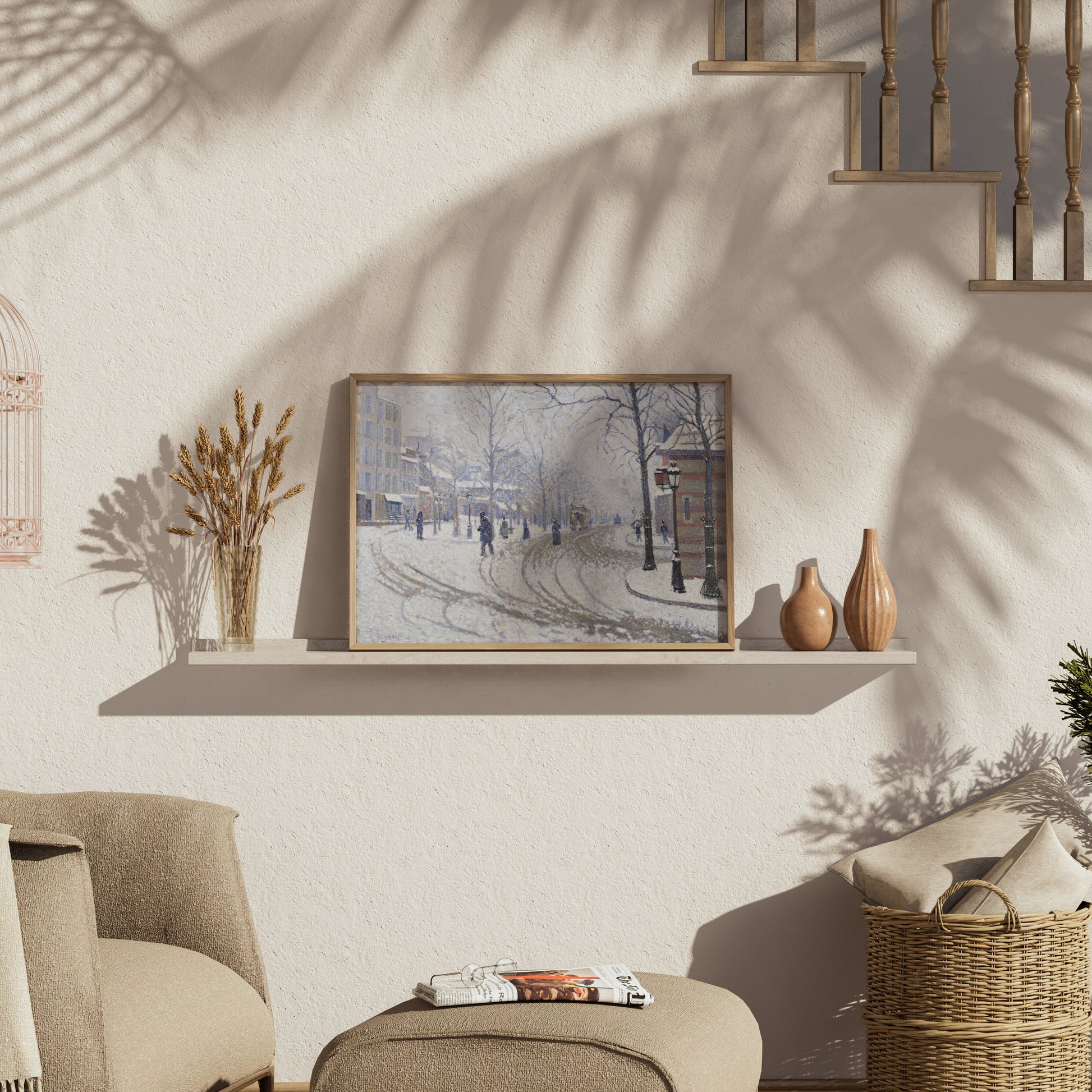 Premium Poster of Snowy Winter Street Scene Artwork Posters