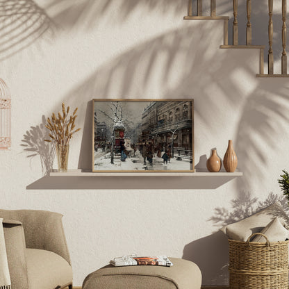 Premium Poster of Snowy Winter Street Scene with People Posters