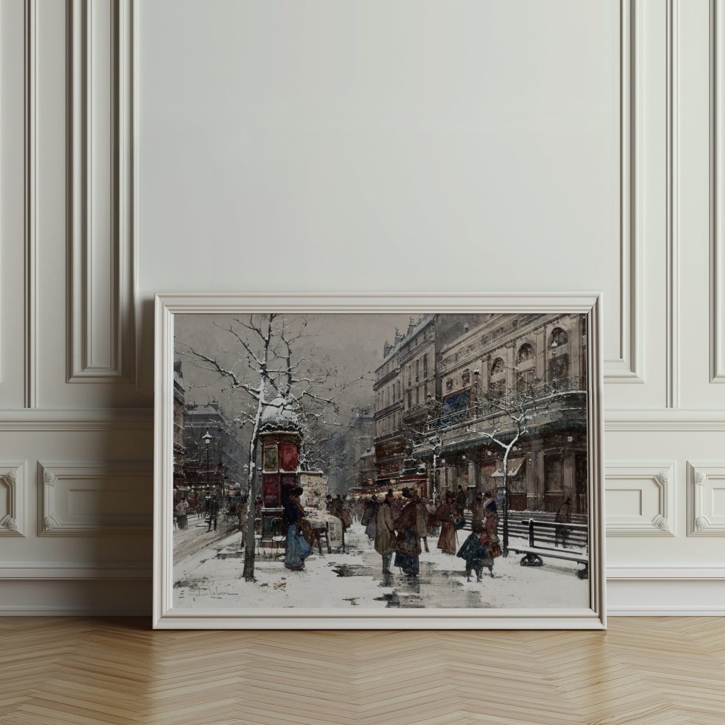 Premium Poster of Snowy Winter Street Scene with People Posters
