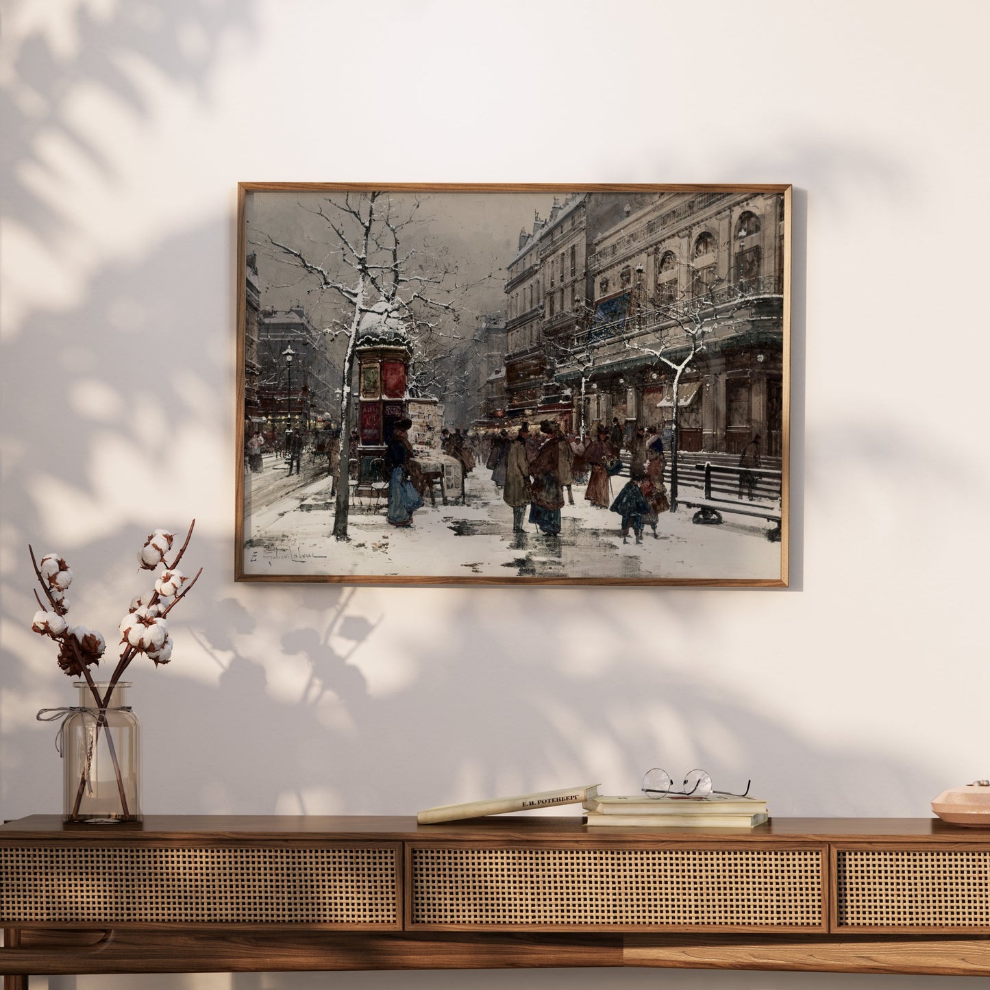 Premium Poster of Snowy Winter Street Scene with People Posters