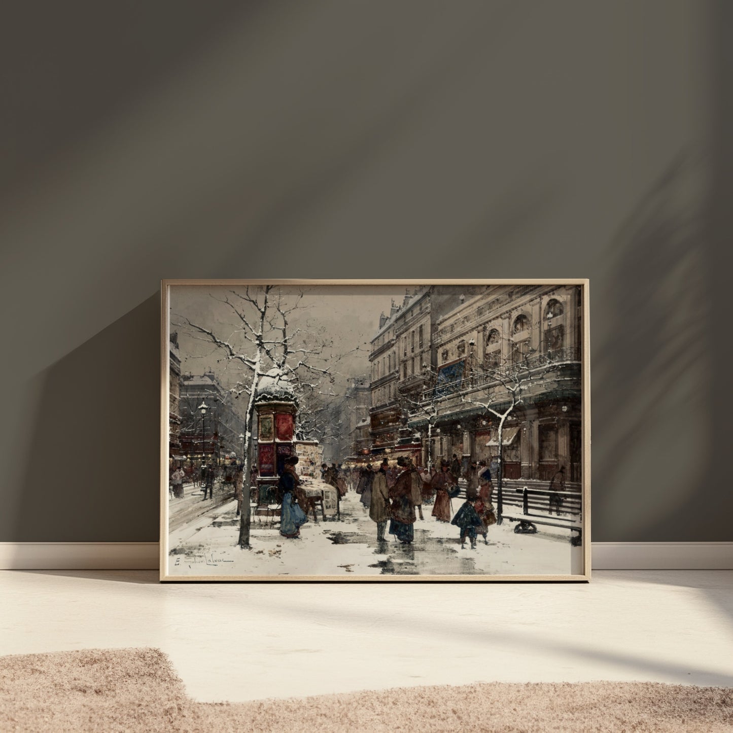 Premium Poster of Snowy Winter Street Scene with People Posters
