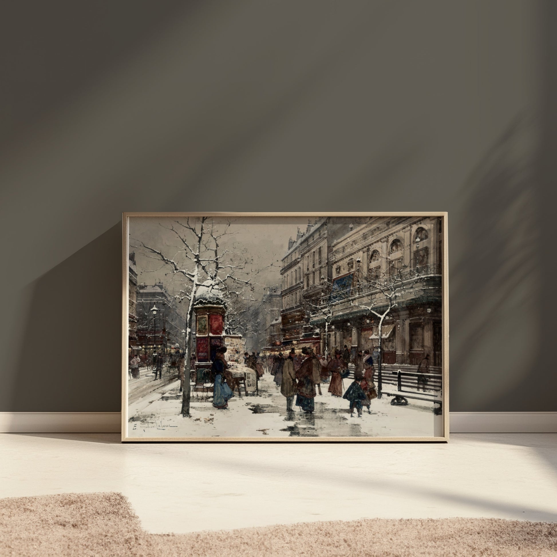 Premium Poster of Snowy Winter Street Scene with People Posters