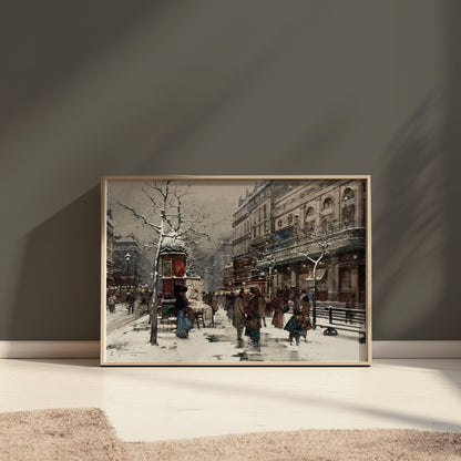 Premium Poster of Snowy Winter Street Scene with People Posters