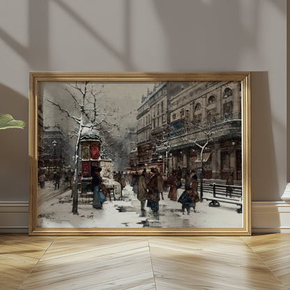 Premium Poster of Snowy Winter Street Scene with People Posters