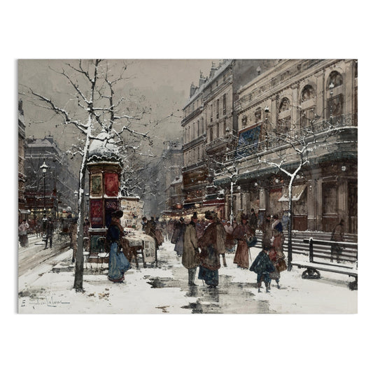 Premium Poster of Snowy Winter Street Scene with People Posters