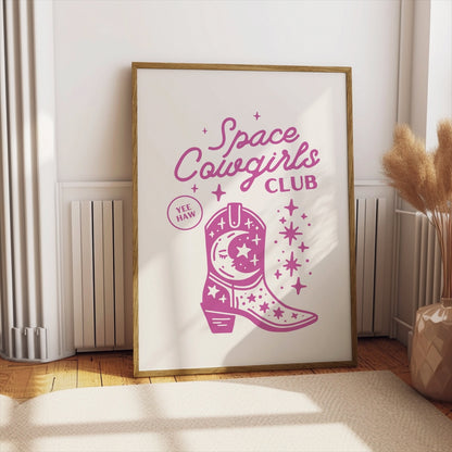 Premium Poster of Space Cowgirls Club Yee Haw Boot Art Print Posters