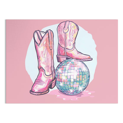 Premium Poster of Sparkling Cowboy Boots Disco Ball Art Print Posters