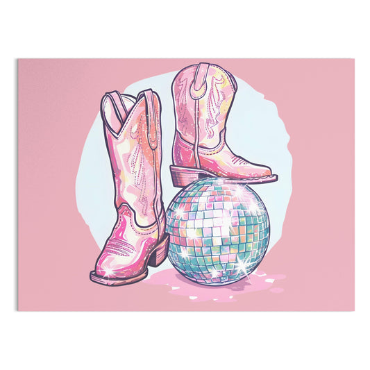 Premium Poster of Sparkling Cowboy Boots Disco Ball Art Print Posters