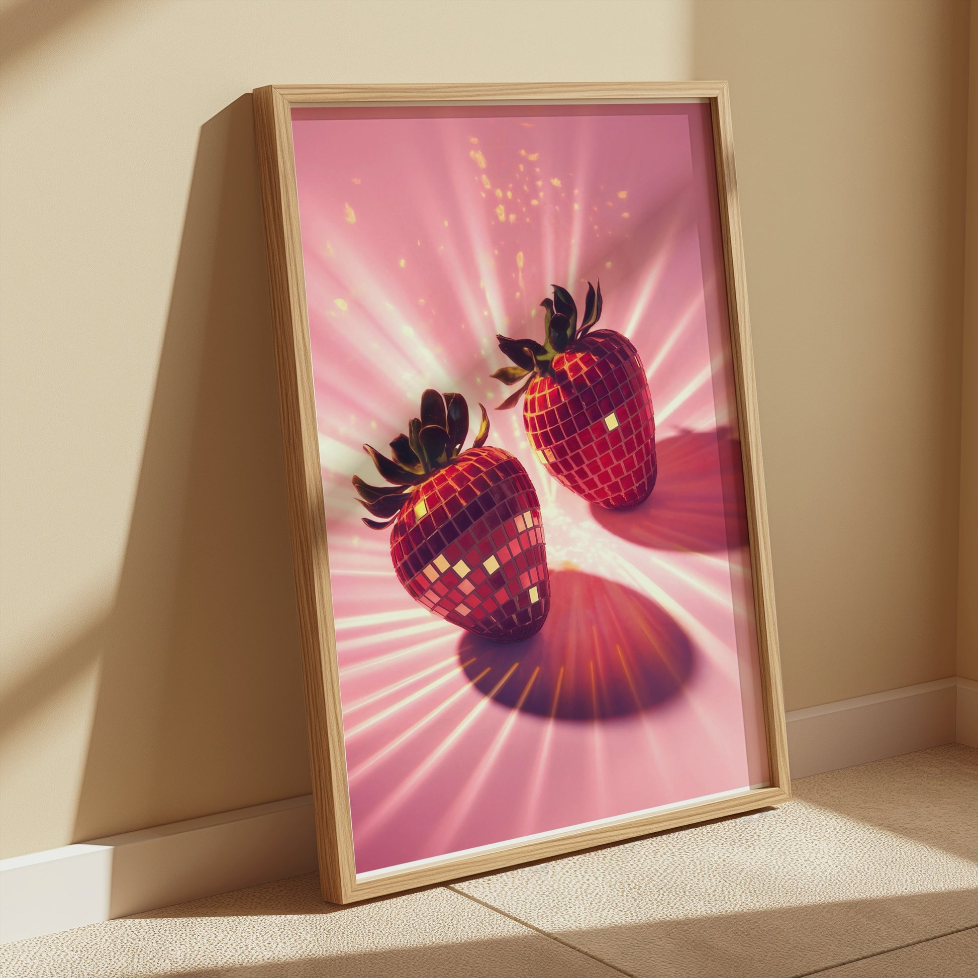 Premium Poster of Sparkling Disco Strawberry Design Art Posters