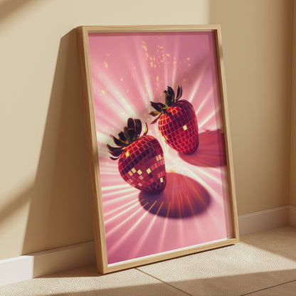 Premium Poster of Sparkling Disco Strawberry Design Art Posters