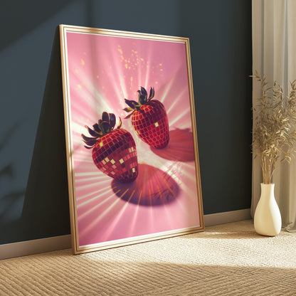 Premium Poster of Sparkling Disco Strawberry Design Art Posters