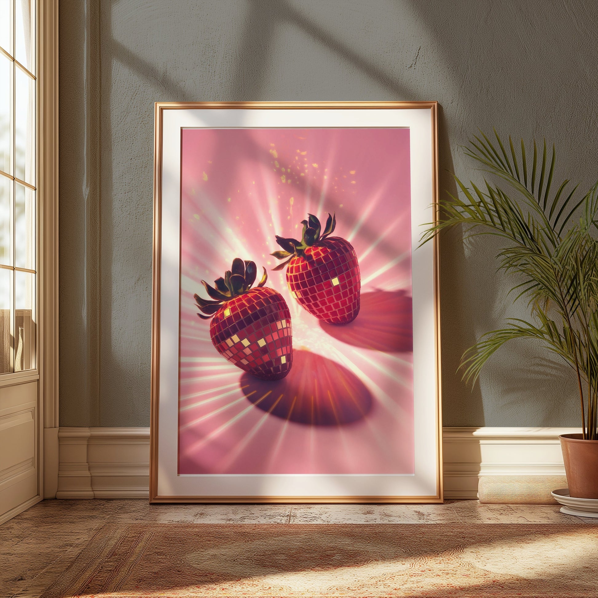 Premium Poster of Sparkling Disco Strawberry Design Art Posters
