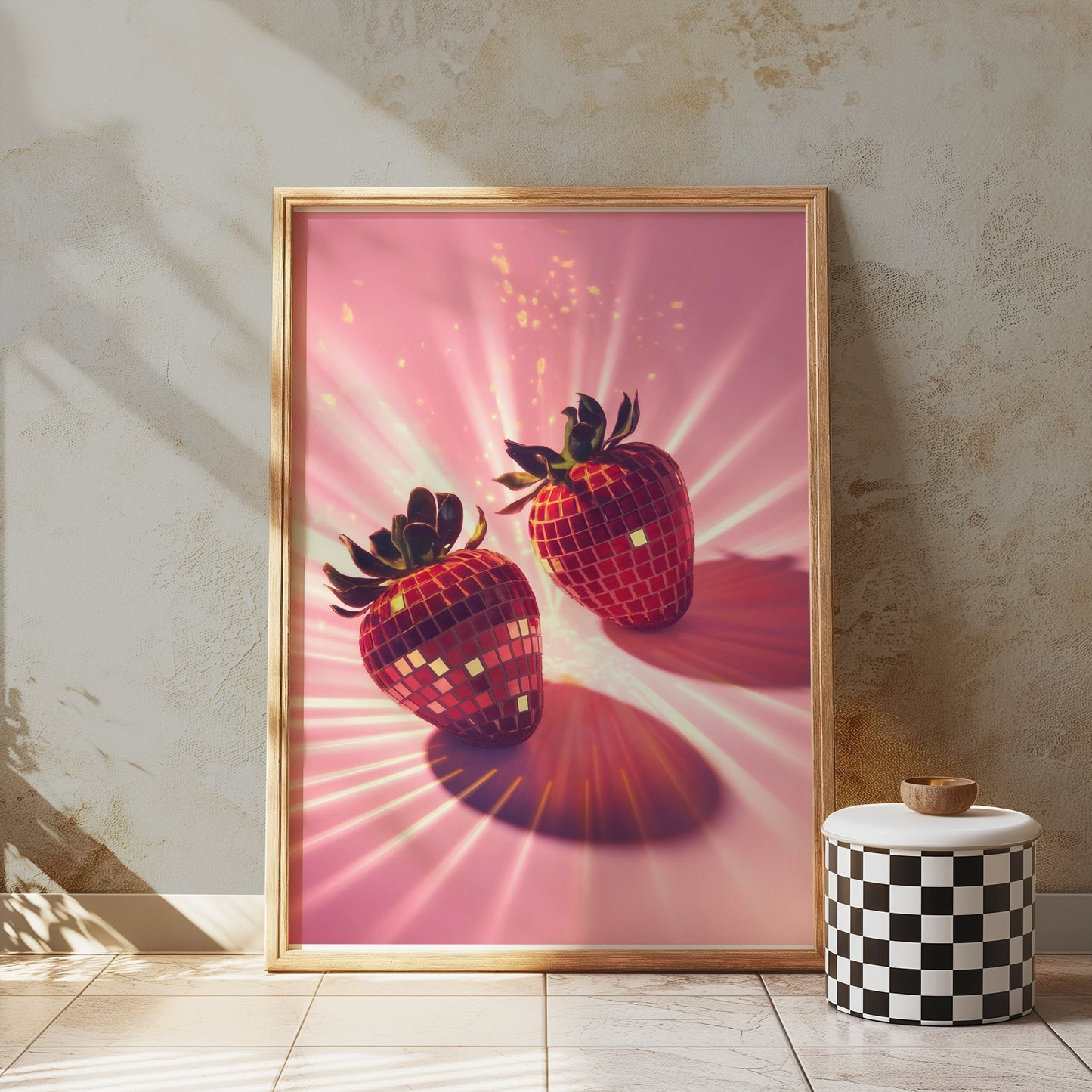 Premium Poster of Sparkling Disco Strawberry Design Art Posters