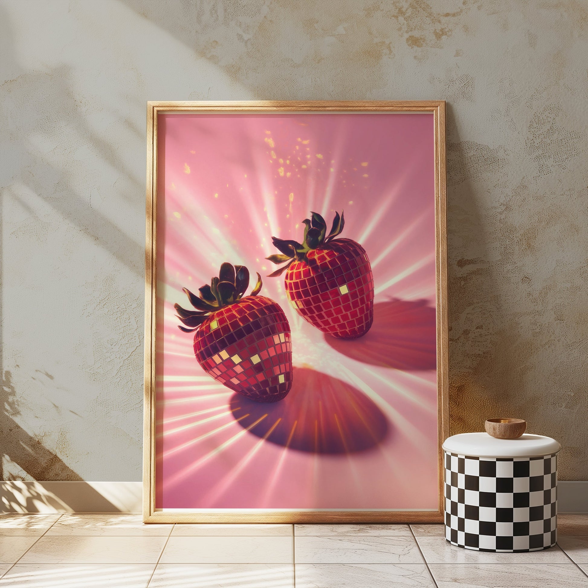 Premium Poster of Sparkling Disco Strawberry Design Art Posters