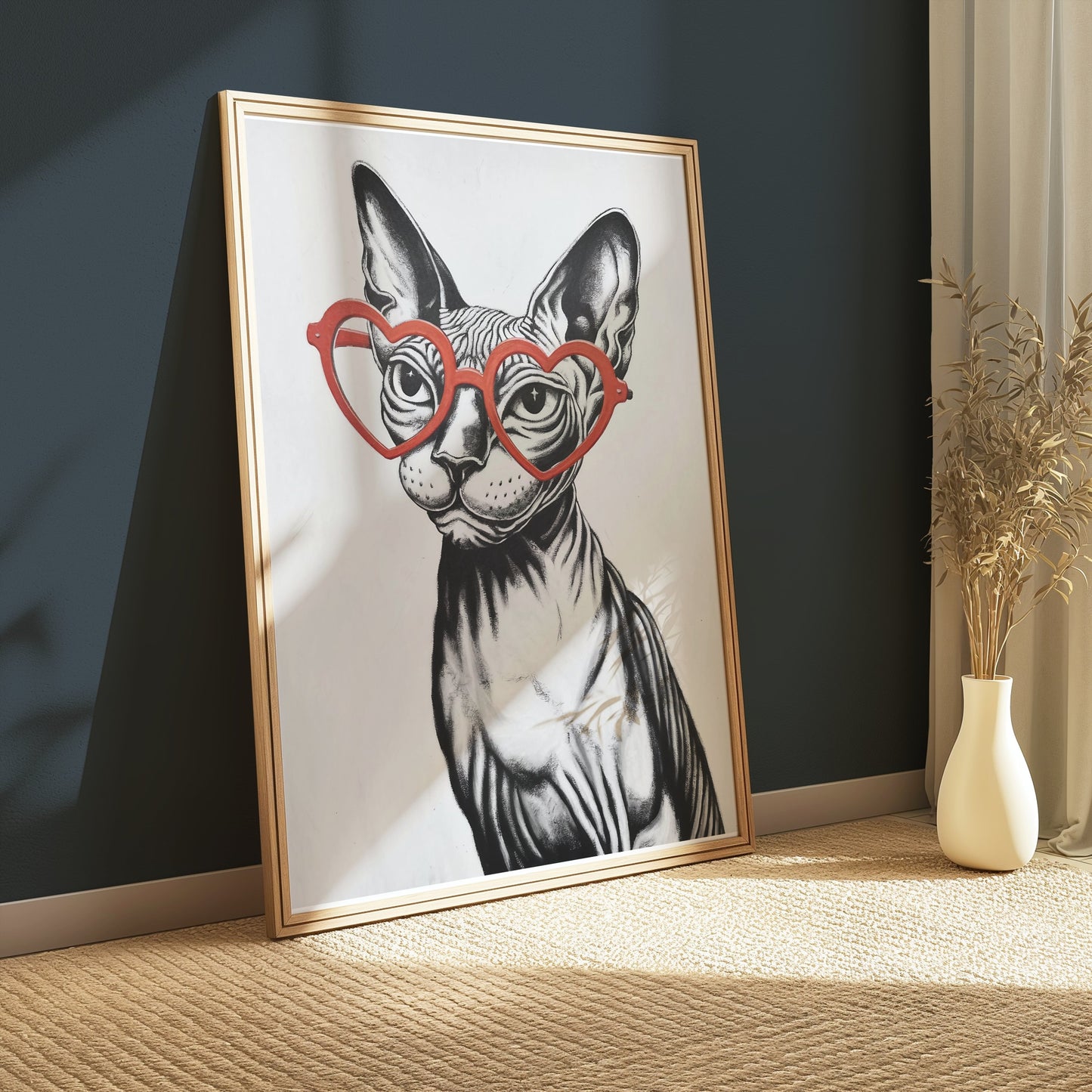 Premium Poster of Sphynx Cat Wearing Heart Shaped Glasses Art Posters