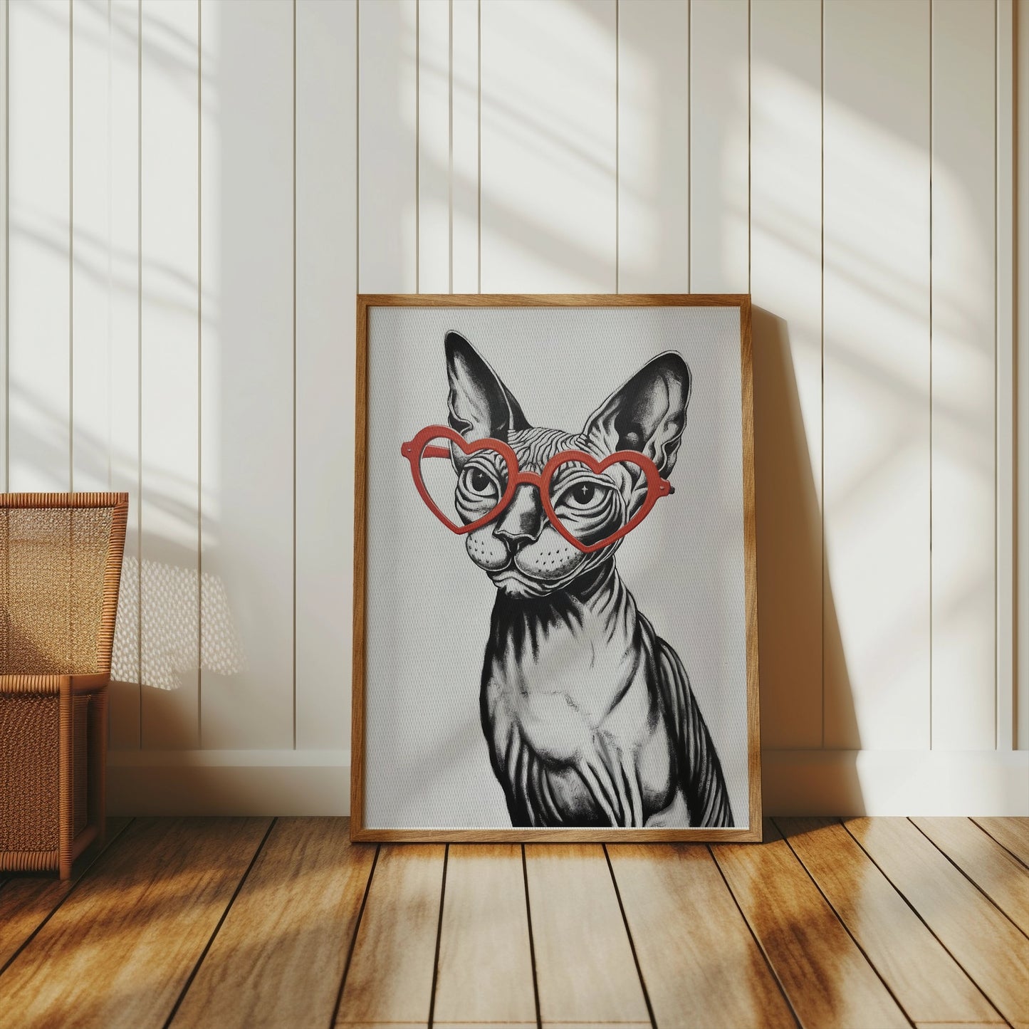 Premium Poster of Sphynx Cat Wearing Heart Shaped Glasses Art Posters