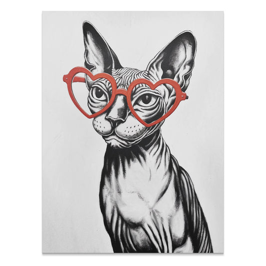 Premium Poster of Sphynx Cat Wearing Heart Shaped Glasses Art Posters