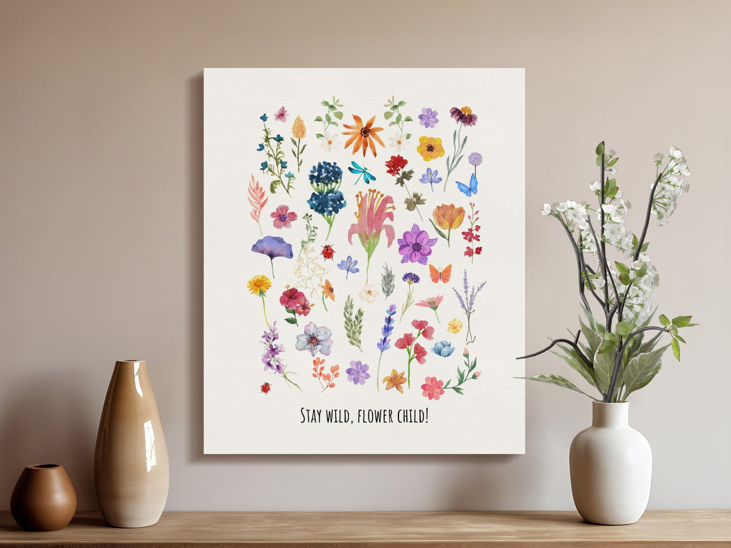 Premium Poster of Stay Wild Flower Child Nursery Wall Art Canvas Wraps