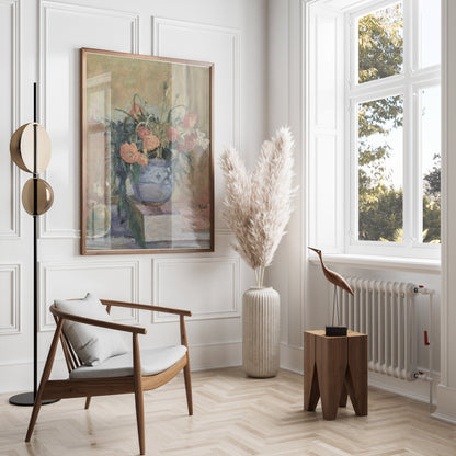 Premium Poster of Still Life of Flowers in Vase with Books Posters