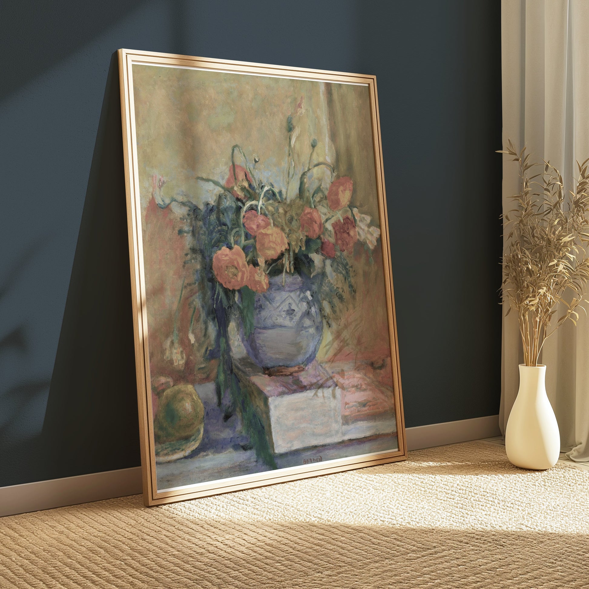 Premium Poster of Still Life of Flowers in Vase with Books Posters