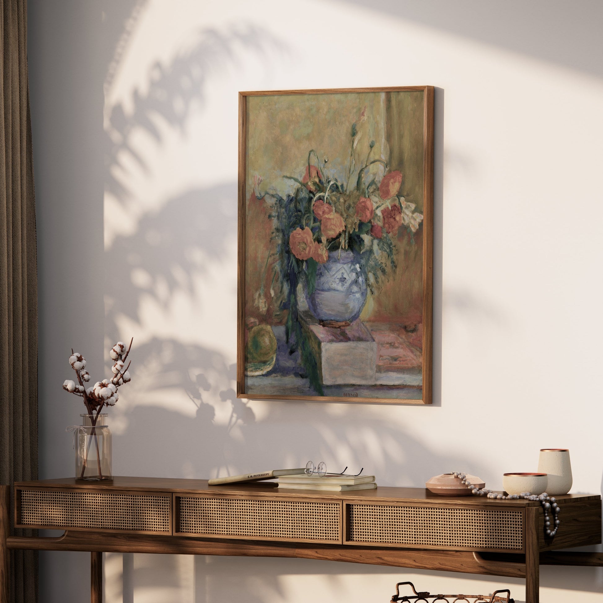 Premium Poster of Still Life of Flowers in Vase with Books Posters