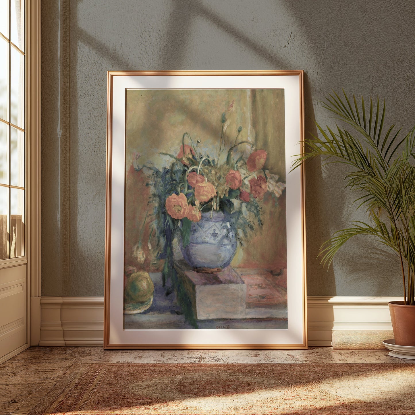 Premium Poster of Still Life of Flowers in Vase with Books Posters