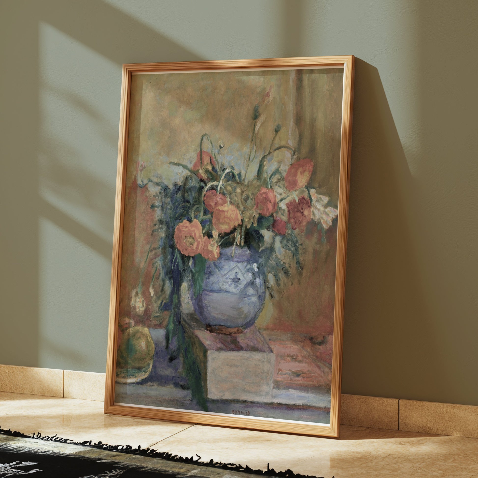 Premium Poster of Still Life of Flowers in Vase with Books Posters