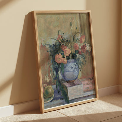 Premium Poster of Still Life of Flowers in Vase with Books Posters