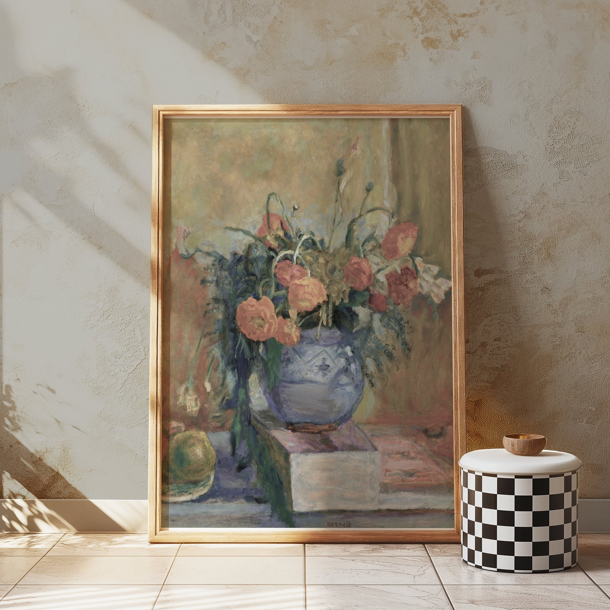 Premium Poster of Still Life of Flowers in Vase with Books Posters
