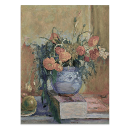 Premium Poster of Still Life of Flowers in Vase with Books Posters