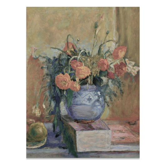 Premium Poster of Still Life of Flowers in Vase with Books Posters