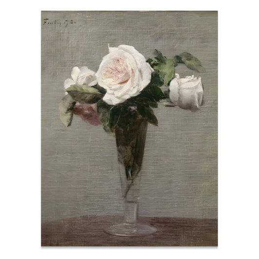 Premium Poster of Still Life with White Roses in Glass Vase Posters