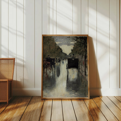 Premium Poster of Street Carriages on Rainy Day Artistic Vintage Posters