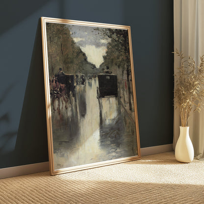 Premium Poster of Street Carriages on Rainy Day Artistic Vintage Posters