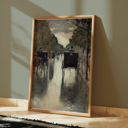 Premium Poster of Street Carriages on Rainy Day Artistic Vintage Posters