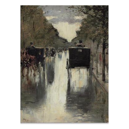 Premium Poster of Street Carriages on Rainy Day Artistic Vintage Posters