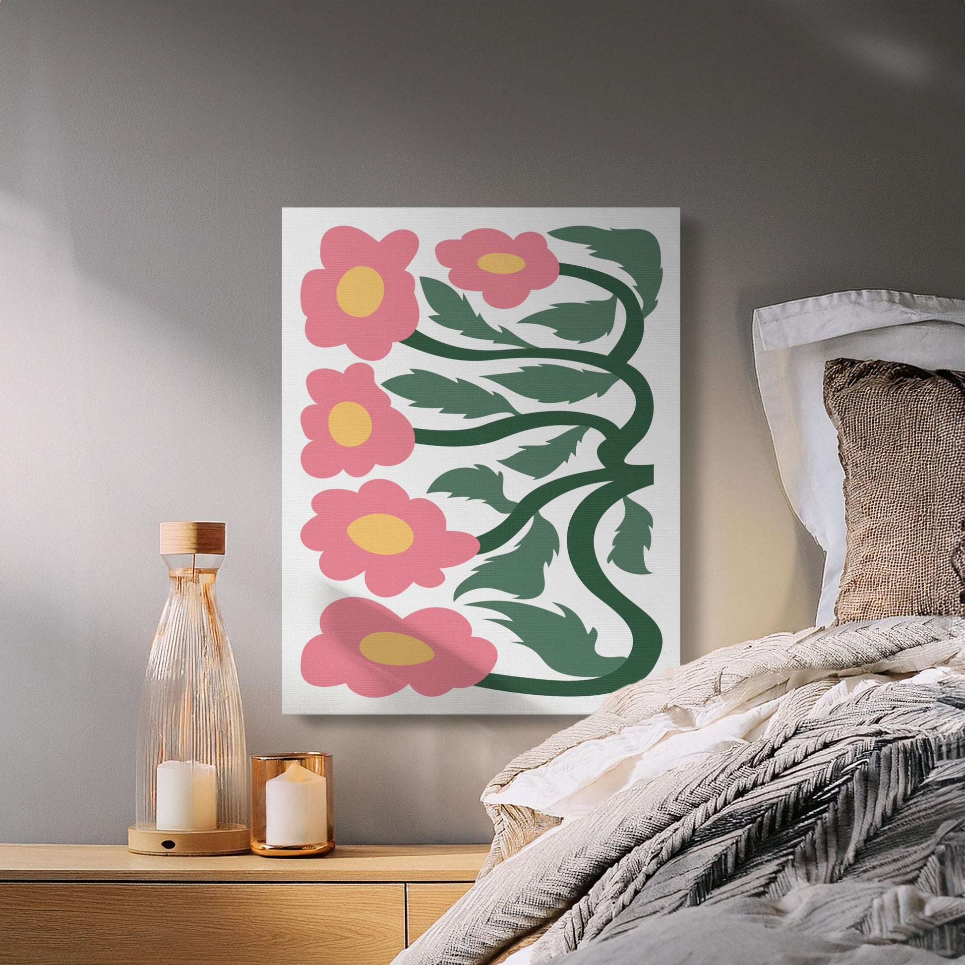 Premium Poster of Striking Floral Wall Art Beautiful Pink Flowers Canvas Wraps