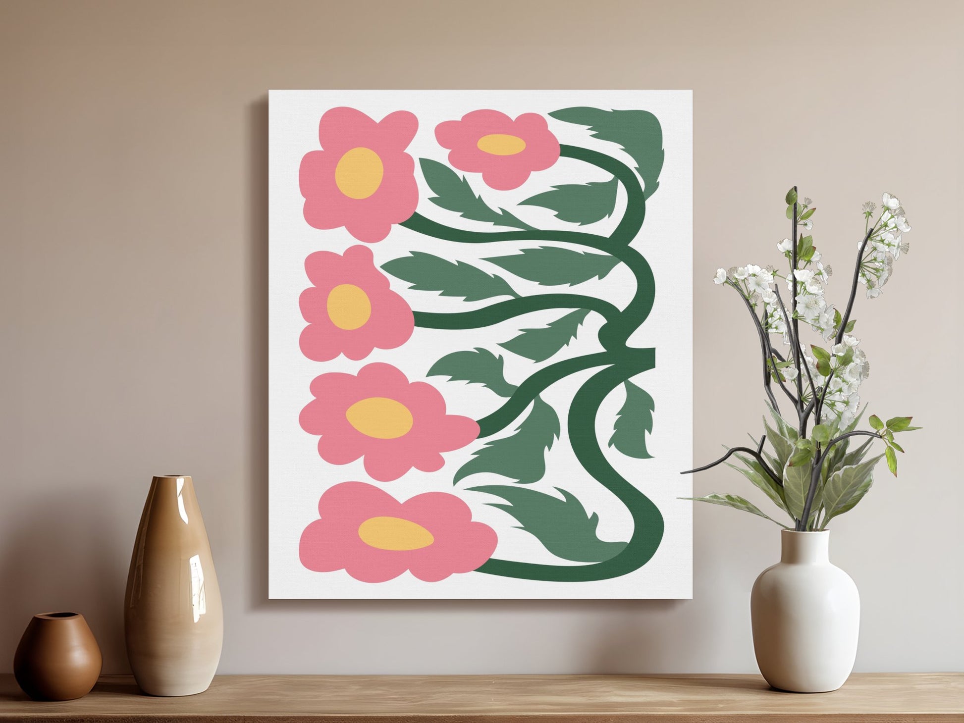 Premium Poster of Striking Floral Wall Art Beautiful Pink Flowers Canvas Wraps