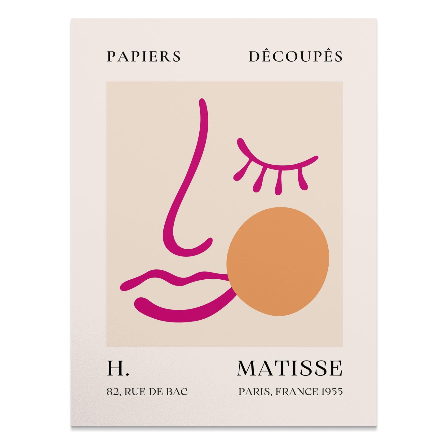 Stunning abstract face art inspired by Matisse posters with bold pink lines and an orange circle, perfect for modern wall decor.