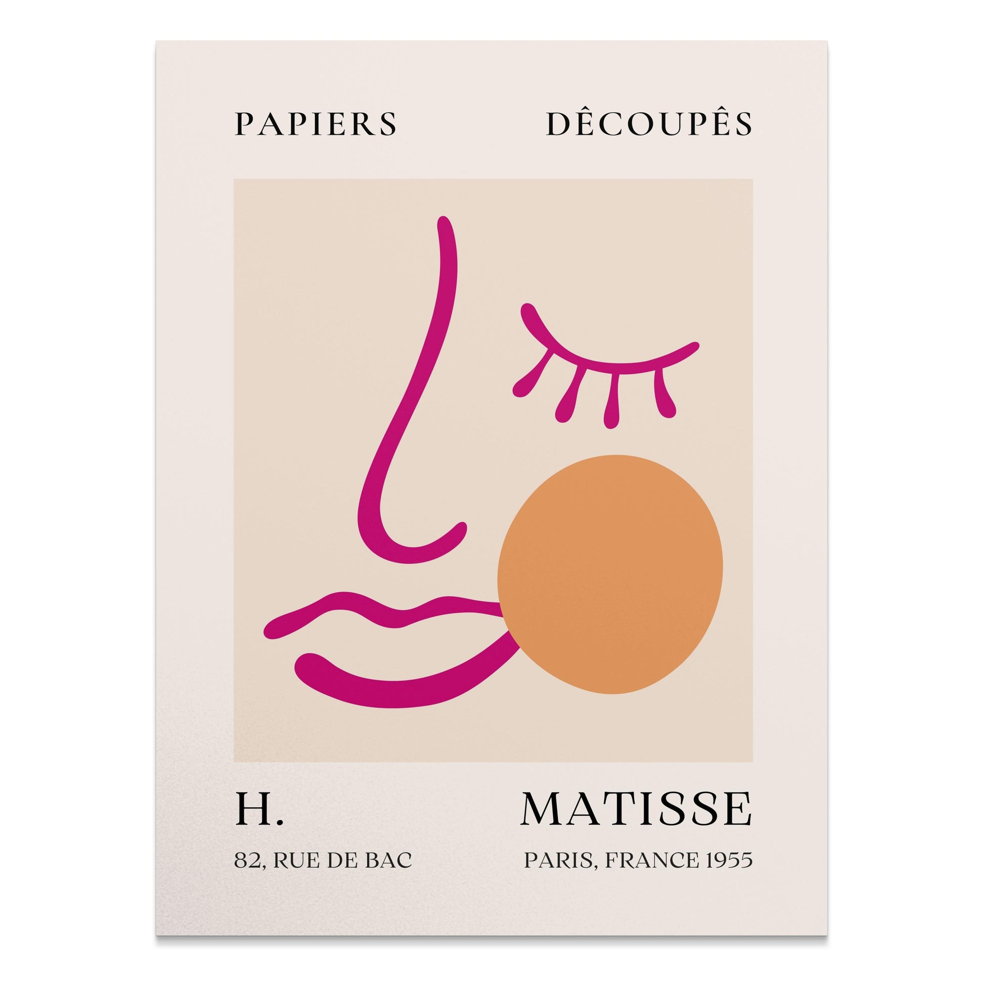 Stunning abstract face art inspired by Matisse posters with bold pink lines and an orange circle, perfect for modern wall decor.