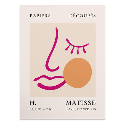 Stunning abstract face art inspired by Matisse posters with bold pink lines and an orange circle, perfect for modern wall decor.