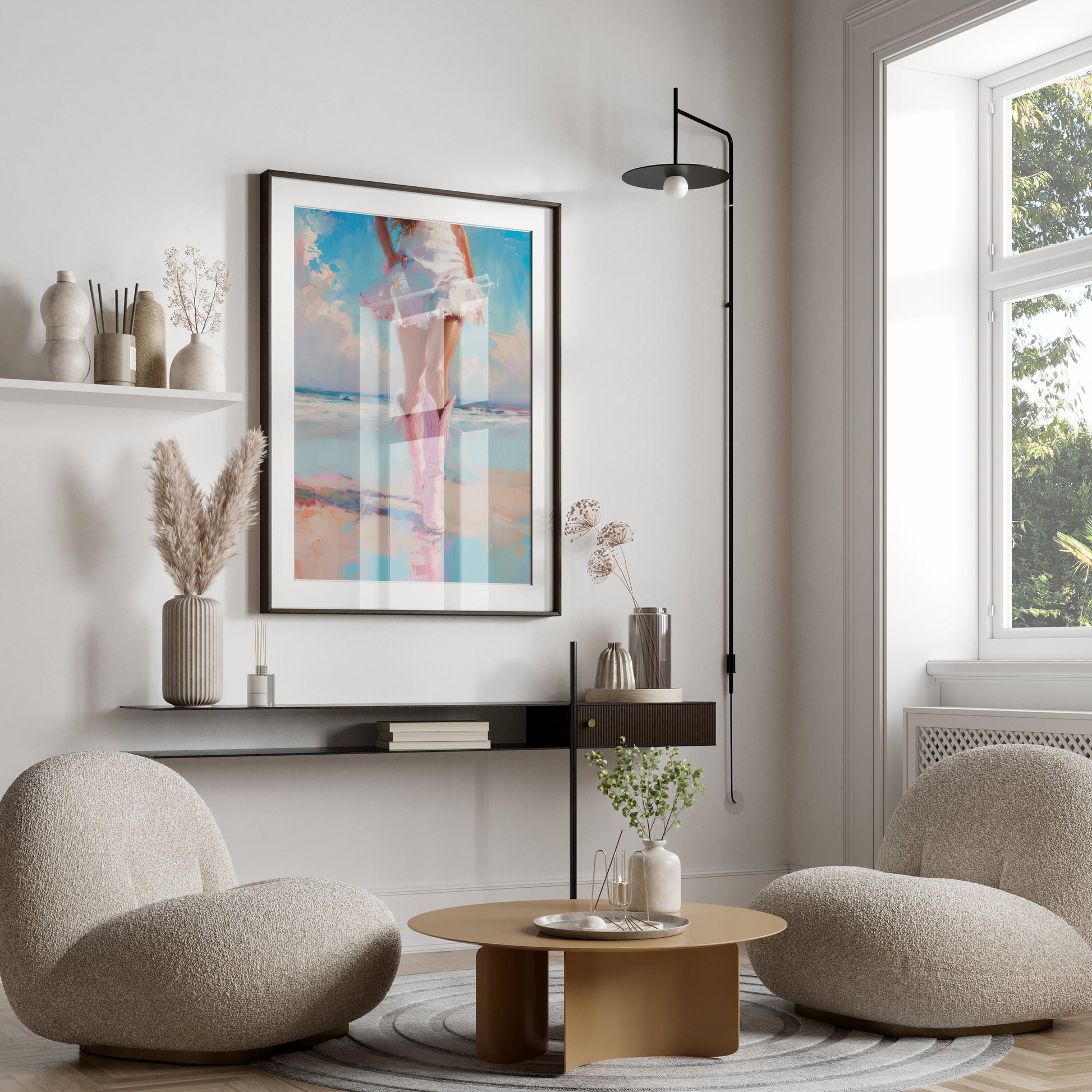Premium Poster of Stunning Beach Vibe with Pink Boots Posters