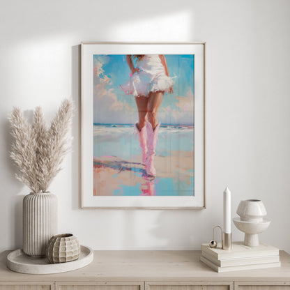 Premium Poster of Stunning Beach Vibe with Pink Boots Posters