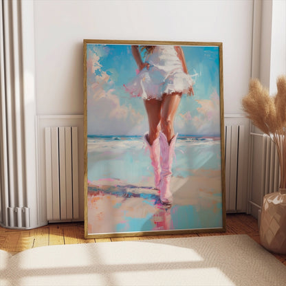 Premium Poster of Stunning Beach Vibe with Pink Boots Posters