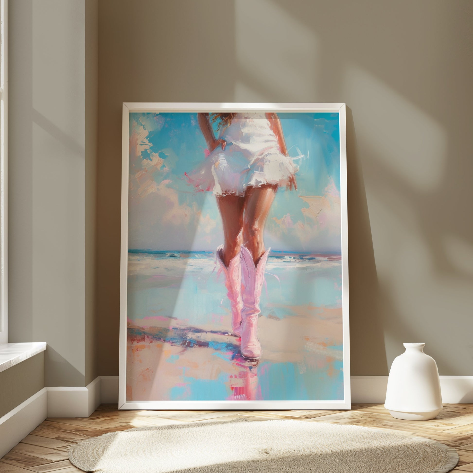 Premium Poster of Stunning Beach Vibe with Pink Boots Posters