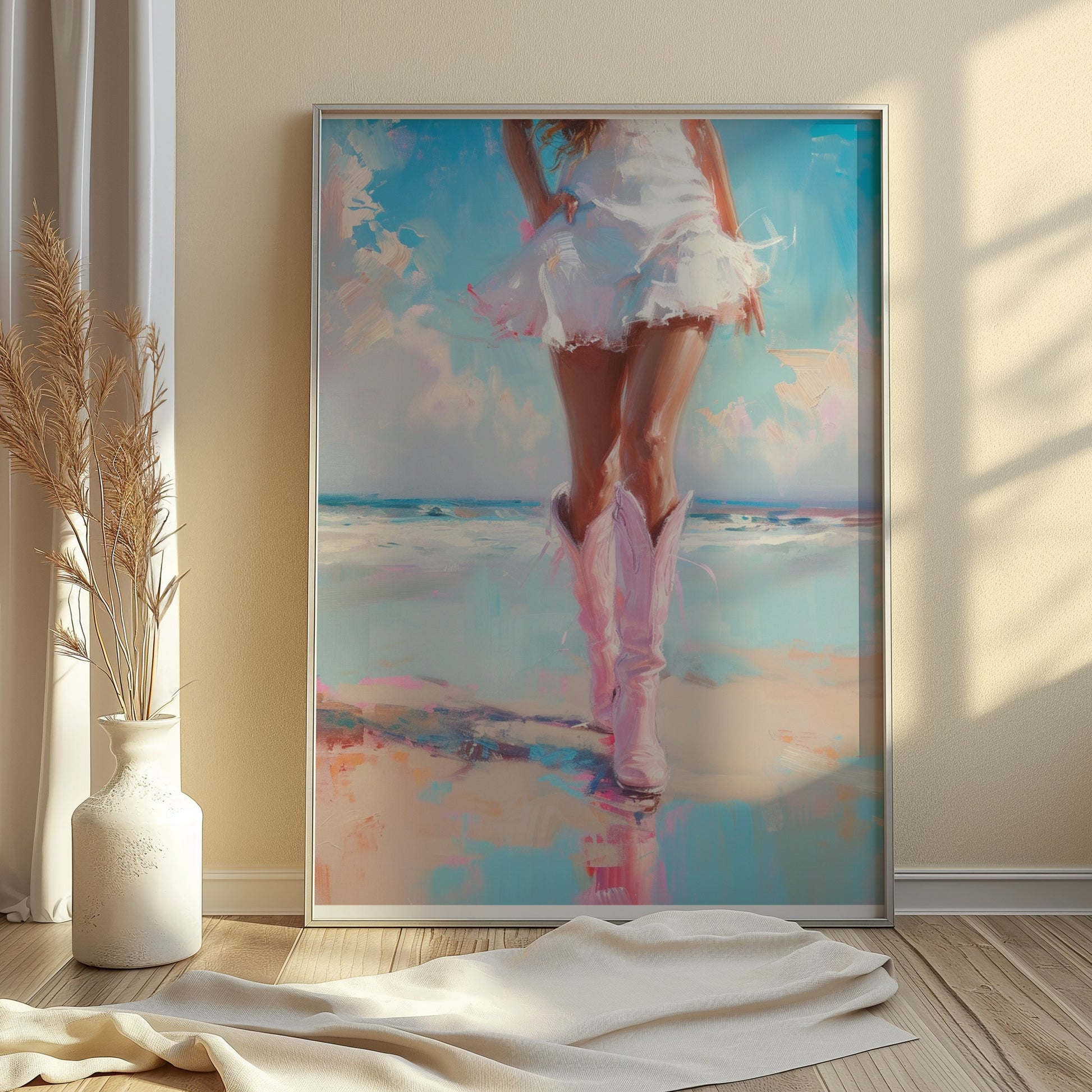Premium Poster of Stunning Beach Vibe with Pink Boots Posters