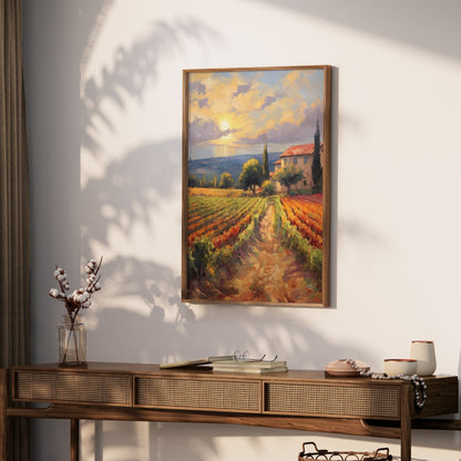 Premium Poster of Stunning Countryside Sunset with Vineyard Scene Posters