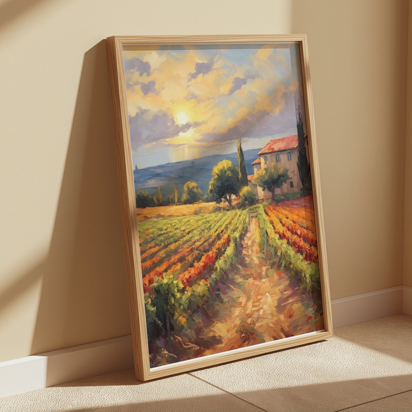 Premium Poster of Stunning Countryside Sunset with Vineyard Scene Posters