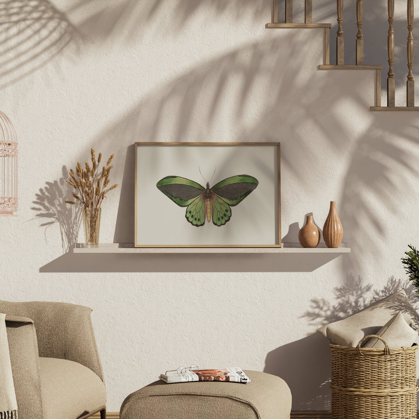 Premium Poster of Stunning Detailed Green Butterfly Illustration Posters